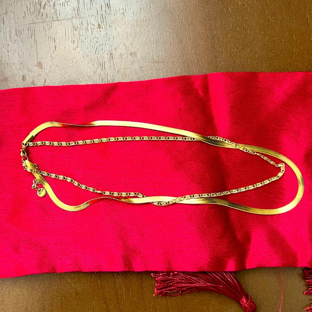 Gold Herringbone Chain Layering Necklace💕